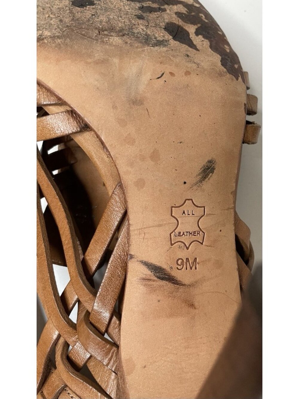 Tory Burch Nadia Brown Woven Leather Huarache Sandals Heels Size 9M Logo - Picture 4 of 10